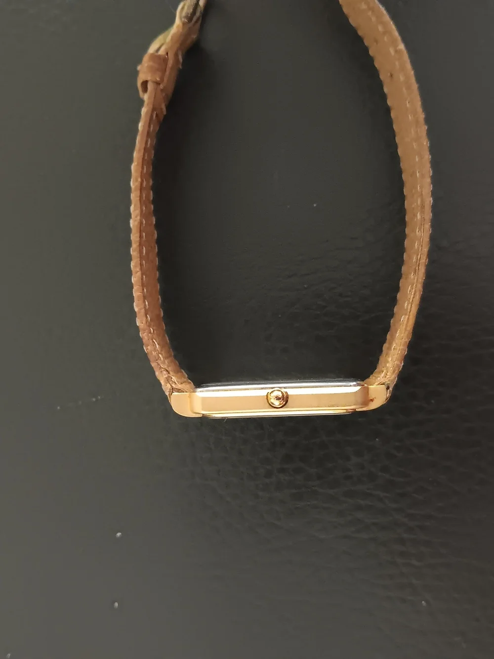 Bulova Quartz Tank Style . Gold-Tone Square Watch with Cream Leather Strap